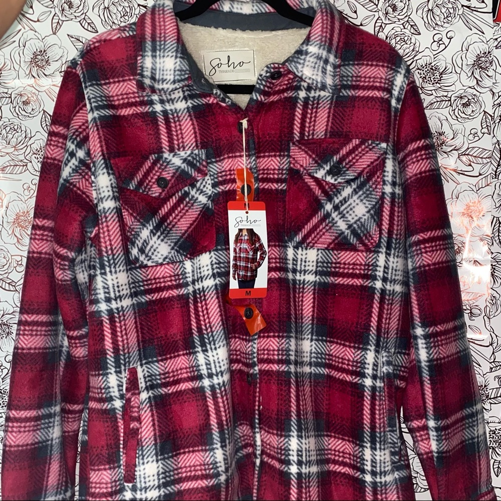 Fleece Plaid Collared Top